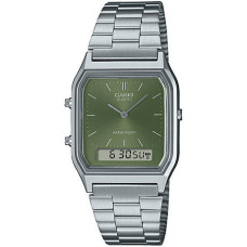 Casio Vintage AQ-230A-3AMQYES – Unisex Ρολόι Διπλής Ένδειξης (Ατσάλινο Μπρασελέ, Πράσινο Καντράν)